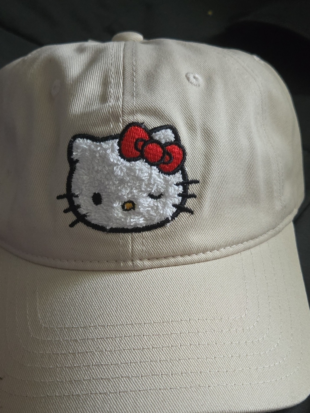 Sanrio Hello Kitty Embroidered Cream Hat with Red Bow